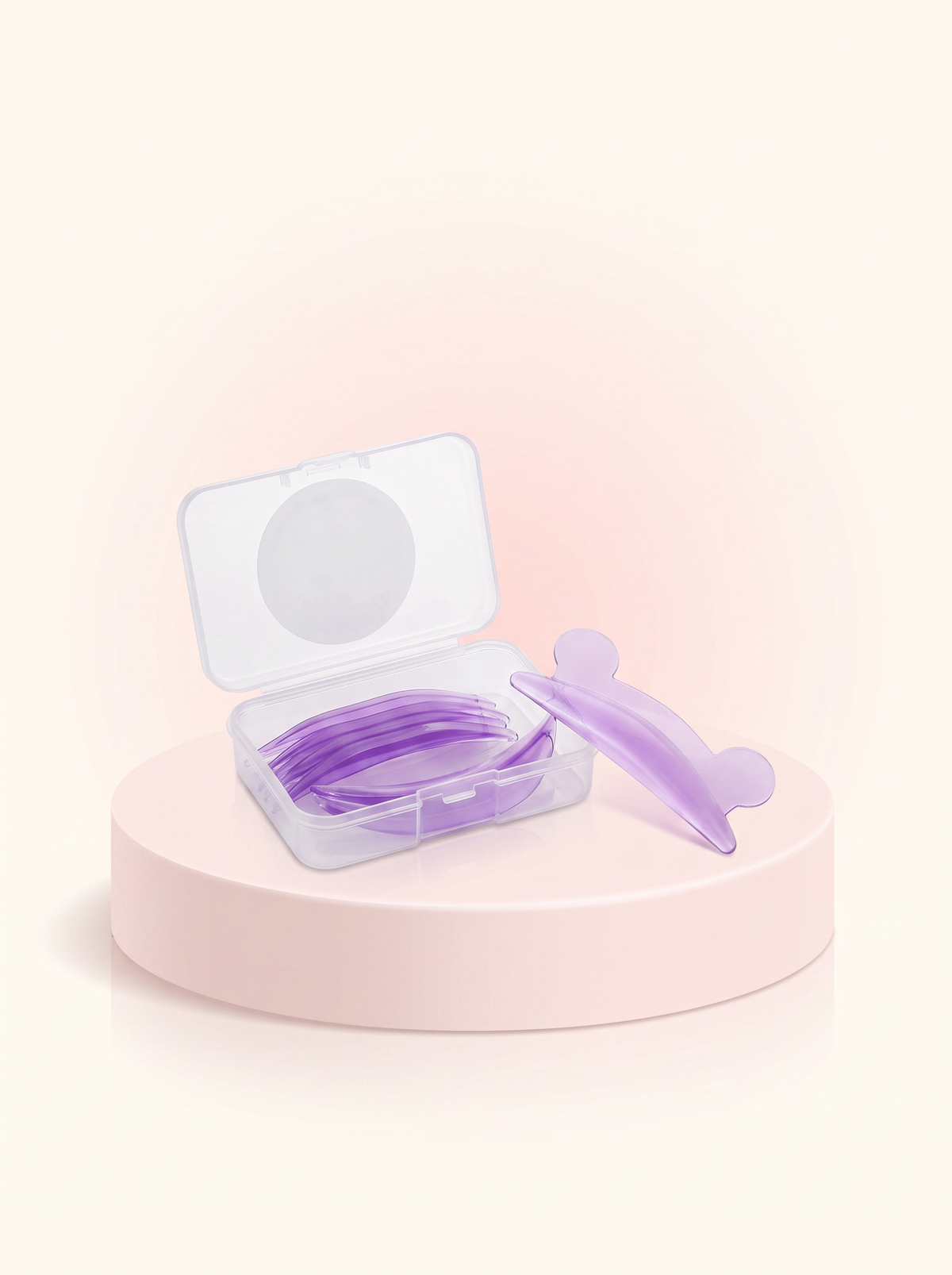 Miu Curl purple silicone perm pads in open clear case, one pad removed