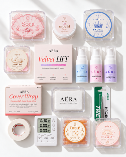 AÉRA K-Lift cosmetic lift kit with pads, shields, tape, wrap, sprays, and timer