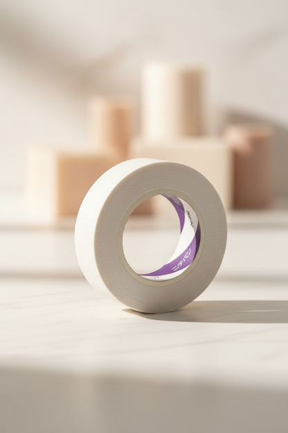 Nichiban lash lift tape roll, white adhesive tape with purple inner label