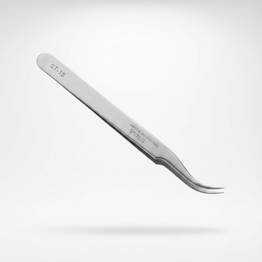 Curved stainless steel tweezers with fine pointed tips