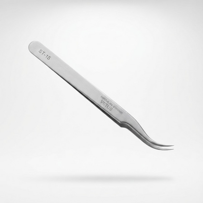 Curved stainless steel tweezers with fine pointed tips
