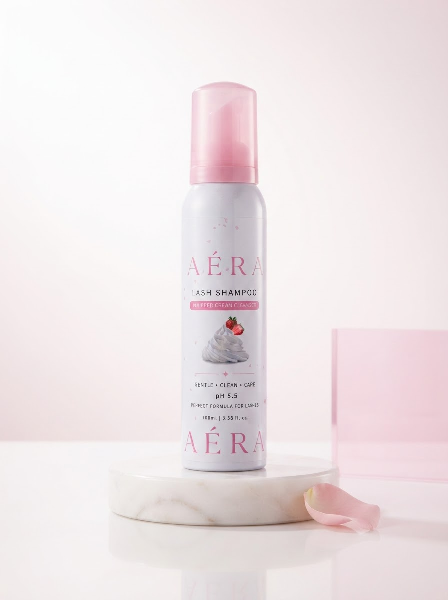 AÉRA Whipped Cream Lash Shampoo bottle with pink cap on white base