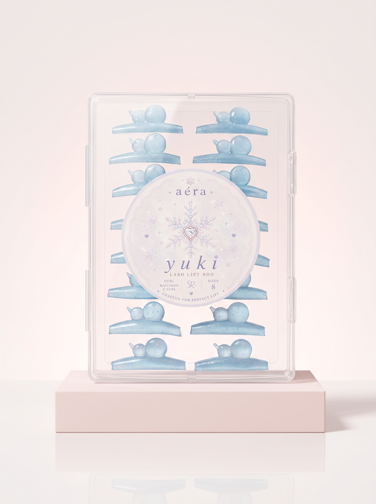 Yuki Rods in a clear plastic case, blue silicone