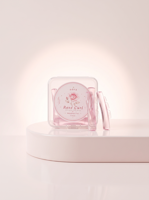 Rose Curl pink silicone perm pads in clear case with label