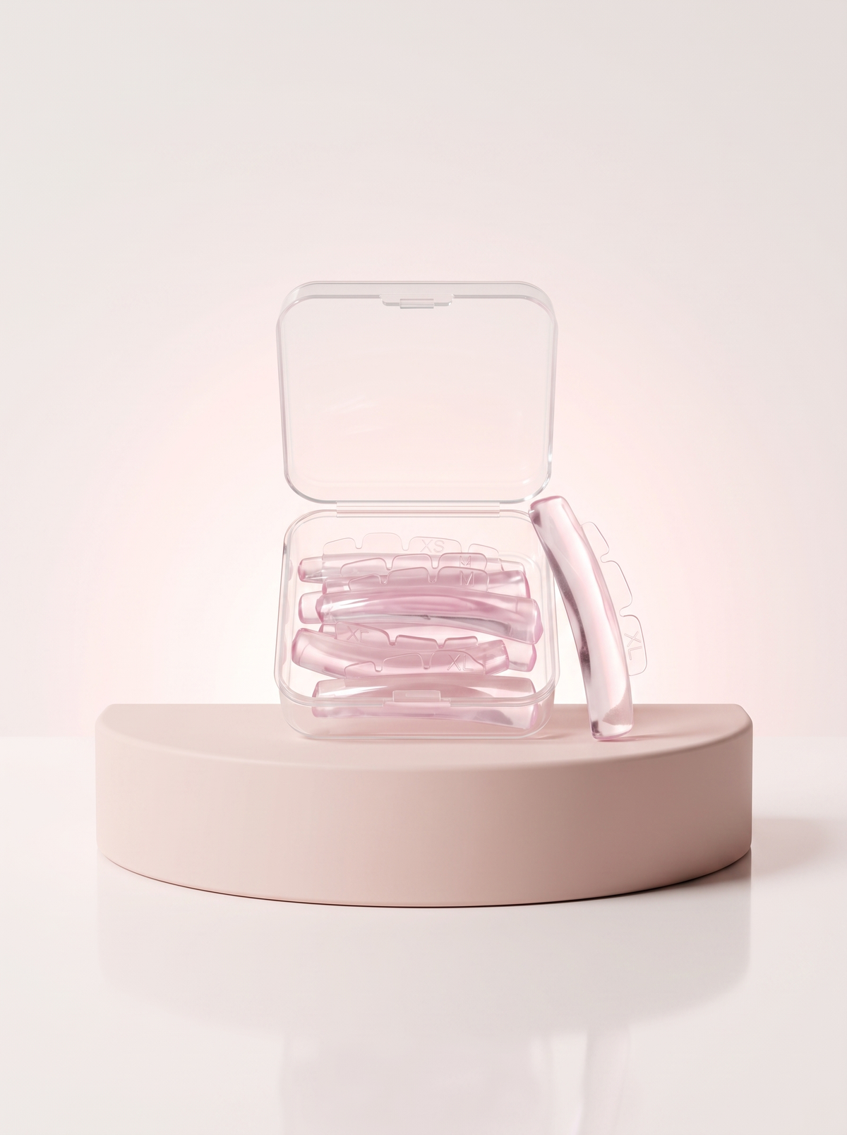 Open clear case with Rose Curl pink silicone perm pads